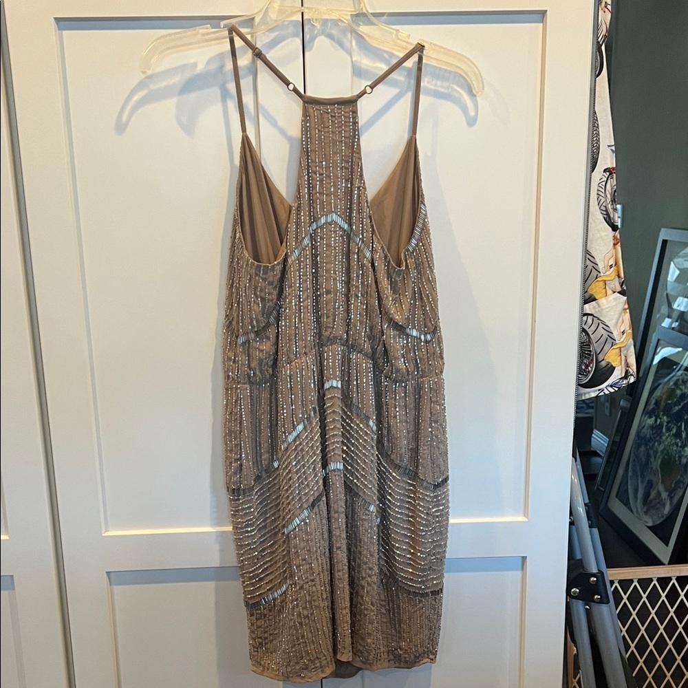 NWT W118 by Walter Baker Beaded Taupe Brown Backless Destiny Dress Size 4 - Picture 6 of 16